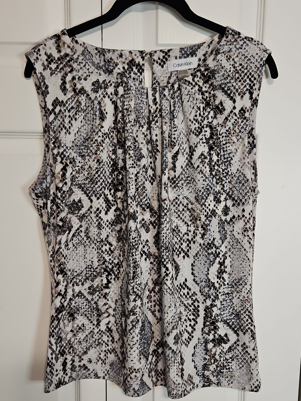 Calvin Klein Snake-Print Sleeveless Camisole - White, Black, Brown Silky Knit.